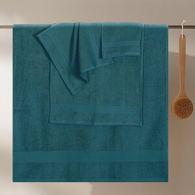 GLAMBURG Ultra Soft 8-Piece Towel Set - 100% Pure Ringspun Cotton, Contains 2 Oversized Bath Towels 27x54, 2 Hand Towels 16x28, 4 Wash Cloths 13x13 - Ideal for Everyday use, Hotel & Spa - Teal