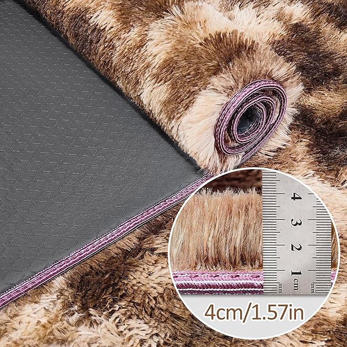 Super Soft Fluffy Living Room Area Rug 2x8 ft Tie-Dyed Brown Shaggy Furry Carpet Washable Non-Slip Floor Rugs Bedroom Bedside Nursery Rug Fuzzy Girls Boy Dorm Home Decor Aesthetic