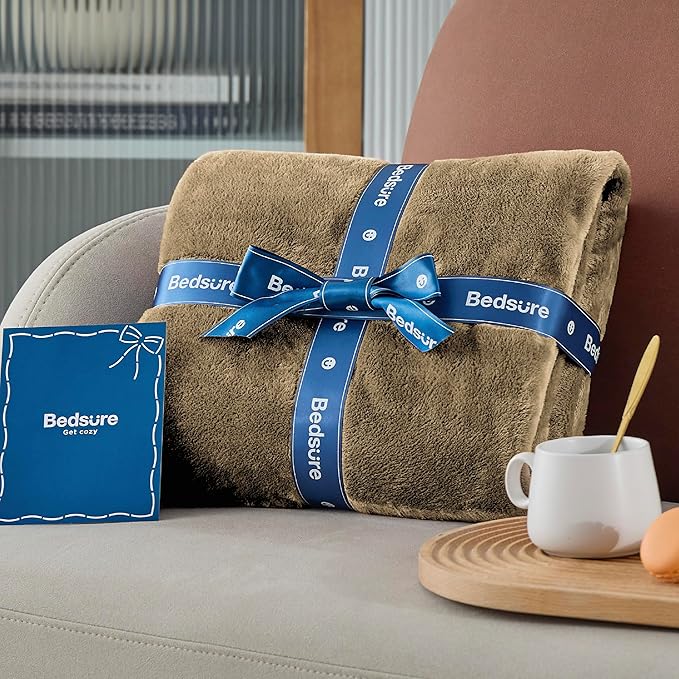 Bedsure GentleSoft Fleece Throw XL Blanket Camel - 300GSM Soft Lightweight Plush Cozy Blankets for Bed, Sofa, Couch, Travel, Camping, 50x70 inches