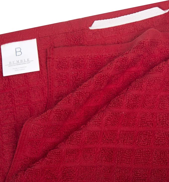 Bumble Kitchen Towels | 100% Cotton Dish Towels with Hanging Loop | 16"x 28" | 380GSM | Absorbent Kitchen Towel Set | 6 Pack, Red