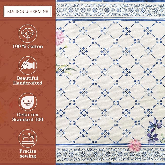 Maison d' Hermine Placemats Set of 4 100% Cotton Washable Cloth Place Mats, Reusable Table Mats for Kitchen Dining Decoration, Party, Wedding, Restaurant Spring/Summer (Faience, 13" x 19")