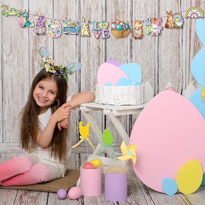 24 Wooden Hanging Ornaments, Hanging Decor for Tree, Happy Easter Egg Gnome Bunny Wooden Craft Spring Party Supplies Home Decor