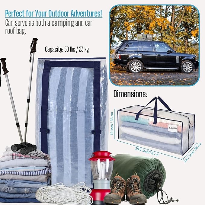 VENO 10 Pack Moving Bags w/Backpack Straps, Heavy Duty, Moving Boxes Alternative, Packing Supplies, Large Storage Totes for Dorm Room Essentials with Zipper for Clothes (Clear, 10 Pack)