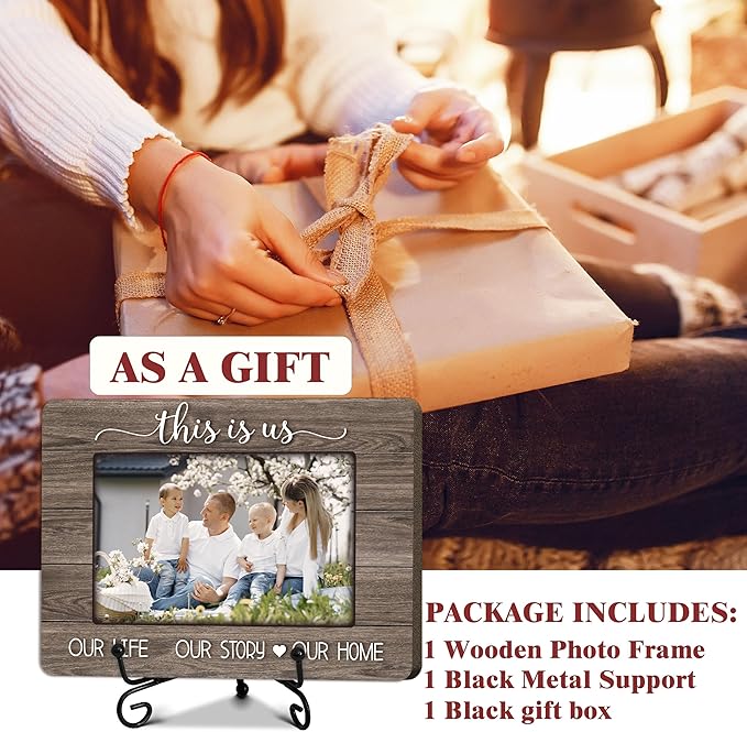 This Is Our Home Photo Frame, House Warming New Home Gifts for Couples Women Men Her Him, Home Office Farmhouse Desk Decor (for 4x6 Photo)-A42