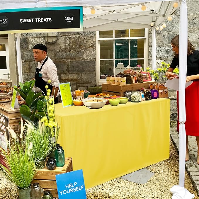 HolidayIdeas Open Back Fitted Tableclothss for 4 Foot Rectangle Table, Wrinkle Resistant Washable Table Covers 24x48 Inch for Craft Fairs, Banquets, Trade Show Display, Yellow,4 Pcs