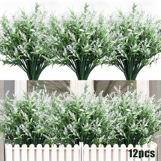 Artificial Flowers Outdoor UV Resistant Fake Flowers,Artificial Plants & Flowers Greenery Plants for Indoor Outside Hanging Planter Garden Window Box Porch Spring Decoration,Front Porch Decor(White)