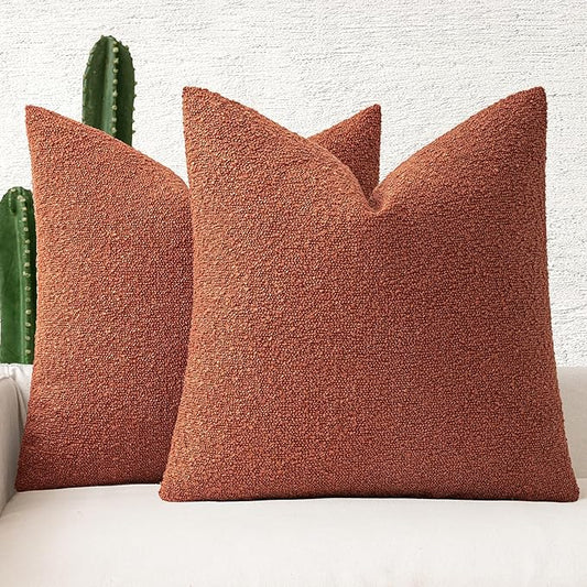 MIULEE Fall 18x18 Inch Decorative Pillow Covers for Couch Bed Set of 2 Textured Boucle Neutral Throw Pillows Burnt Orange Accent Solid Cushion Pillowcase Cozy Soft Sofa Livingroom Home Decor