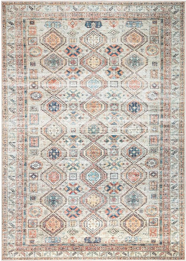 Keen Home Design 6x9 Rug - Machine Washable Area Rug with Non-Slip Backing, Ideal for Living Room, Dining Room, Bedroom - Vintage, Easy Clean, Durable, Low Pile Rug - (6' x 9')