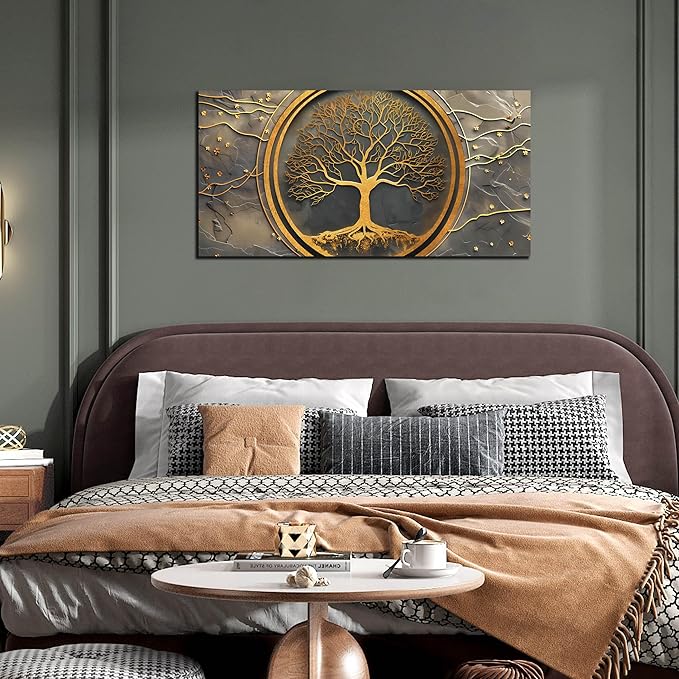 Trees Canvas Wall Art for Living Room - Gold Wall Art for Office - Canvas Art Wall Decor for Dining Room Size 20" x 40"