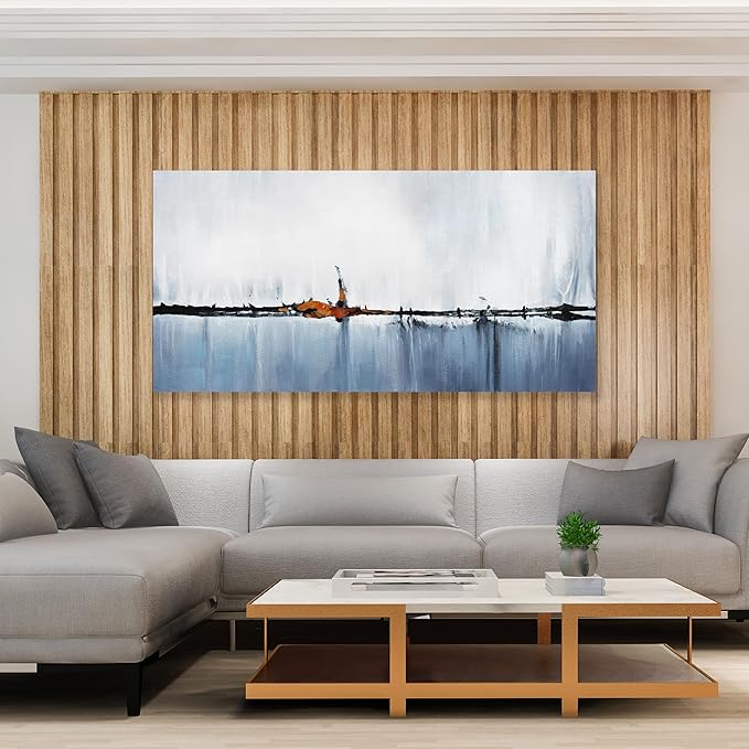 Abstract Wall Decor Modern Abstract Wall Art Blue and White Pictures Canvas Art Wall Decor Framed Artwork for Living Room Bedroom Dining Room Home Office Decor 24"x48"