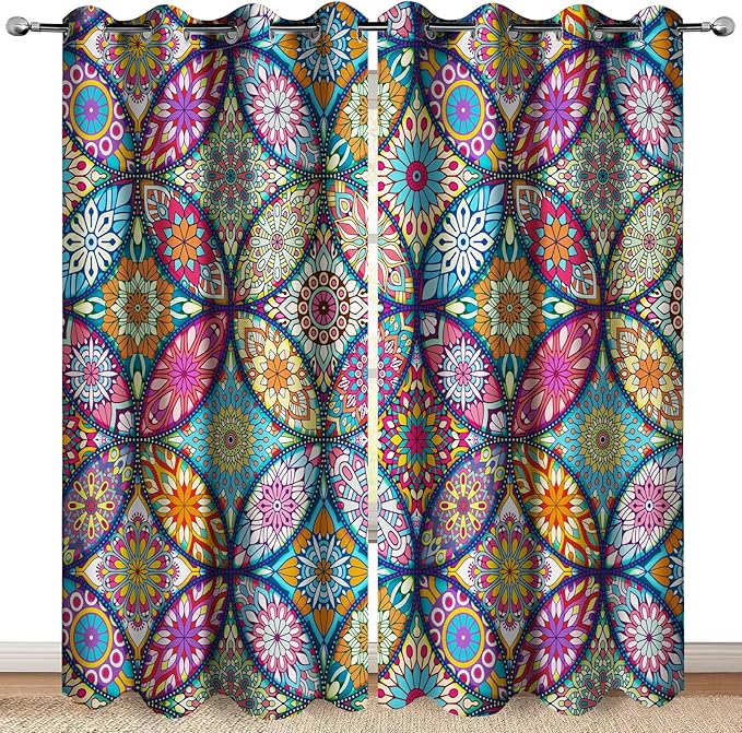 MissHope Boho Bohemian Floral Blackout Curtains Colorful Flowers Decor Darkening Window Treatments for Women Girls Home Bedroom Living Room Grommet Window Drapes 2 Panels, 42x63 Inch