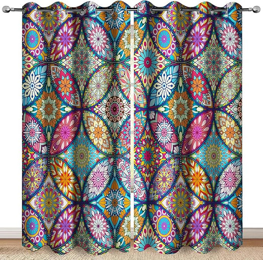 MissHope Boho Bohemian Floral Blackout Curtains Colorful Flowers Decor Darkening Window Treatments for Women Girls Home Bedroom Living Room Grommet Window Drapes 2 Panels, 42x63 Inch