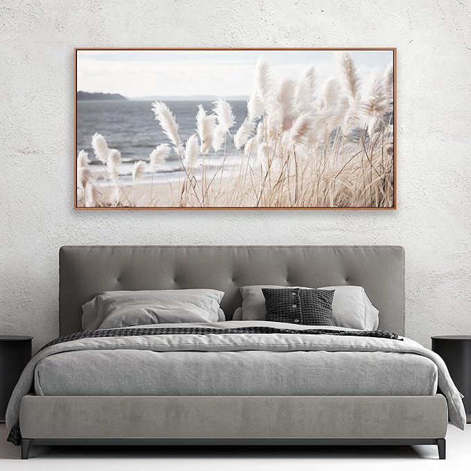 Wall Art Framed Artwork Decor Nature Canvas Art ReedSeascape Wall Decor for Bedroom Living Room Decoration Home Kitchen Office 29" x 58"