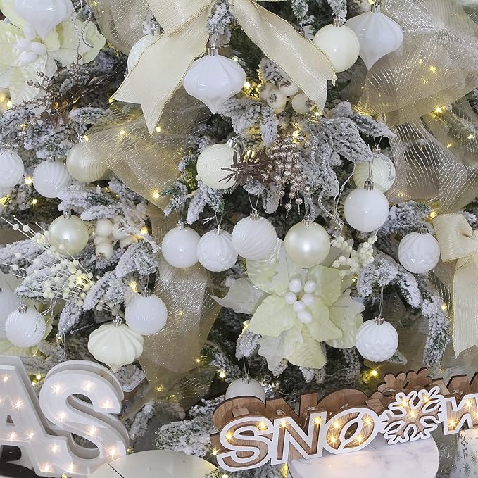 Sea Team 70-Pack Shatterproof Plastic Christmas Ball Ornaments Set, Multi-Size Christmas Baubles, Hanging Decorations for Xmas Tree, Wreath, Garland, (1.18-1.97 Inches, White)