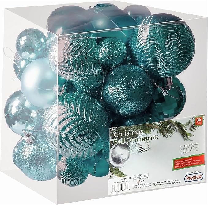 Prextex 36-Piece Christmas Tree Decorations - Shatterproof Christmas Tree Ornaments Set - Assorted Matte, Glitter, Shiny Baubles and Decorative Balls for Holiday Décor, Christmas Balls - Olive Green
