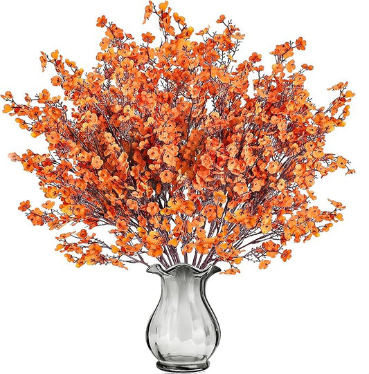 Sggvecsy 15 Pcs Babys Breath Artificial Flowers Gypsophila Bouquets Bulk Real Touch Fake Silk Flowers for Home DIY Floral Arrangement Table Centerpiece Fall Autumn Decoration (Fall Orange)