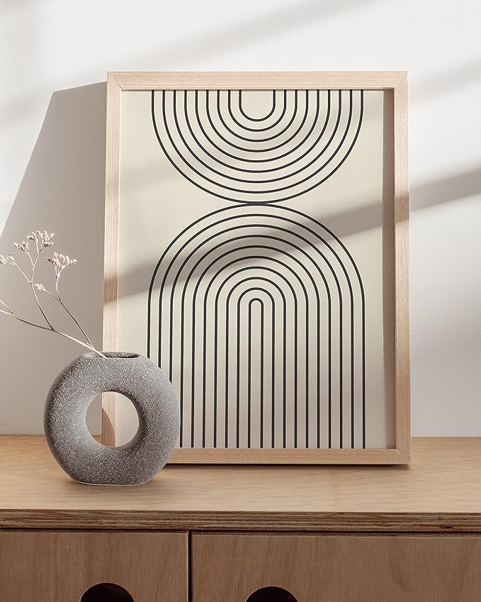 HAUS AND HUES Boho Wall Art Framed - Boho Art, Geometric Print Art, Geometric Wall Art Decor (Beige Framed 12x16)