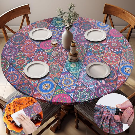 Fitted Round Tablecloth for 36-44" Tables Manteles Para Mesas Redondas Home Improvement Must Haves Summer Travel Camping RV Trailer Roadtrip Necessities Party Decorations for Adults Toddlers