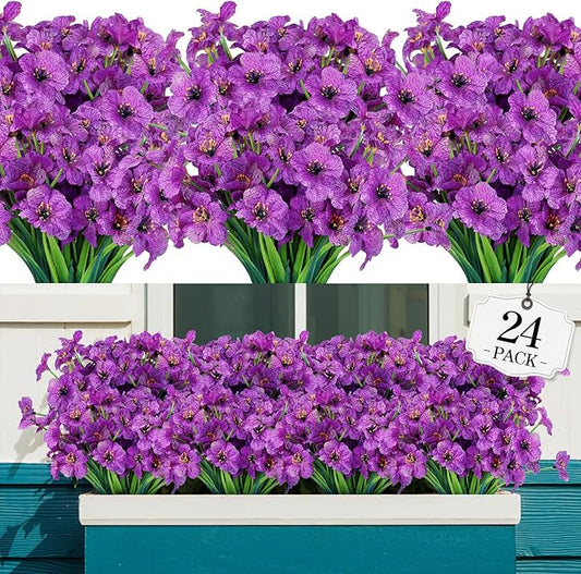 AGIRL 24 Bundles Artificial Flowers for Outdoor,No Fade Fake Plastic Flowers Faux Plants for Decoration Hanging Planters Indoor Outside Garden Porch Window Box Home Wedding Farmhouse