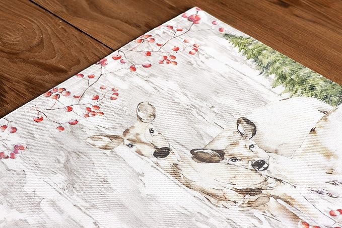 Maison d' Hermine Placemats Set of 4 100% Cotton Washable Cloth Place Mats, Reusable Table Mats for Kitchen Dining Decoration, Party, Wedding, Restaurant (Mountain Life, 13" x 19")