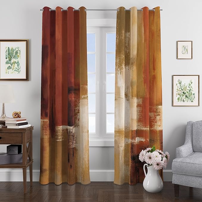 Asuexpect Burnt Orange Curtains 2 Panels Abstract Rust Curtain Room Darkening Grommet Window Treatments Modern Decorative for Bedroom Living Room, 52x63 Inches