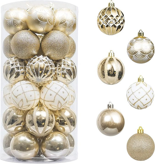 Valery Madelyn Christmas Ornaments Set, 30ct 2 Inches White and Gold Shatterproof Christmas Tree Decorations Ball Ornaments Bulk, Elegant Hanging Ornaments for Xmas Holiday Party Decor