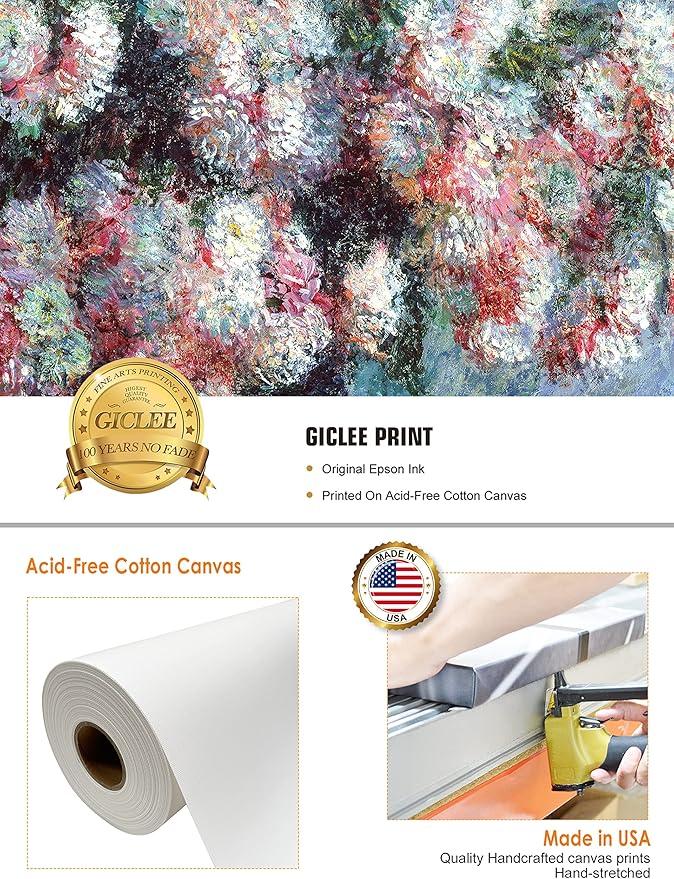 DECORARTS - Chrysanthemums, Claude Monet Art Reproduction. Giclee Canvas Prints Wall Art for Home Decor 20x24''