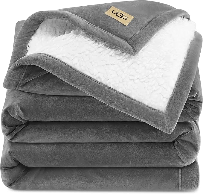 UGG Bliss Throw Blanket Plush Soft Fleece Fluffy Blankets for Bed or Couch Oversized Warm Reversible Machine Washable Medium Weight Home Decor Giftable Throw, 50-inch x 70-inch, Charcoal Grey