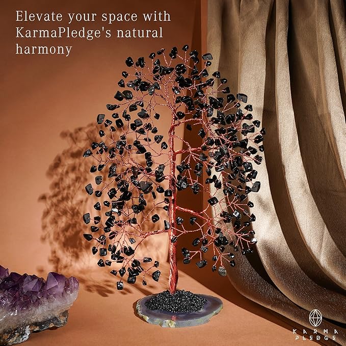 Crystal Trees for Home and Office Decoration, Blask Obsidian Chakra Healing Crystals Feng Shui Handmade Trees for Positive Energy, Money, Good Luck, Christmas Decor, Birthday Gifts for Women, Mom