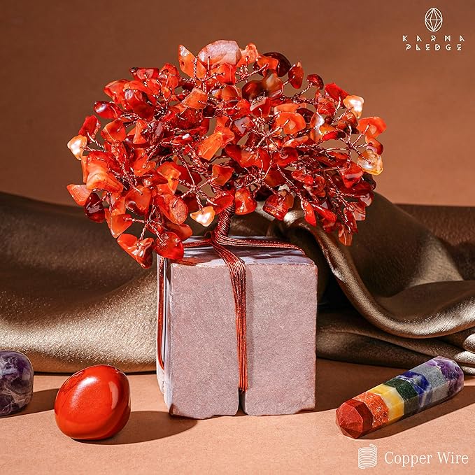 Crystal Tree for Birthday Gifts for Women, Handmade Raw Crystal Base Carnelian Chakra Healing Crystal Tree of Life for Positive Energy, Money, Good Luck, Christmas Décor, Home and Office Decor