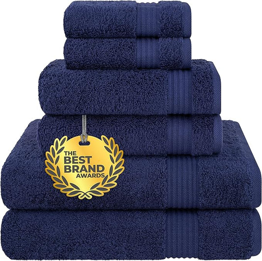 Cotton Paradise 6 Piece Towel Set 100% Cotton Soft Absorbent Turkish Towels for Bathroom 2 Bath Towels 2 Hand Towels 2 Washcloths, Navy Blue Towel Set