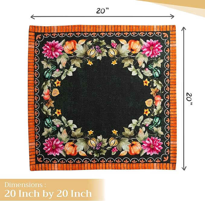 Maison d' Hermine Cloth Napkins Set of 4 100% Cotton Everyday Reusable Square Napkins Cloth Washable, Dinner, Party, Wedding, Restaurant (Pumpkin Garden - Dark Green, 20" x 20")