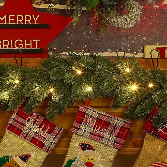 9ft Pre-Lit Christmas Garland, Artificial Lighted Norfolk Pine Garland with Multi-Color Lights, Battery Operated Garland for Mantle Stairs Table Fireplace Xmas Decorations