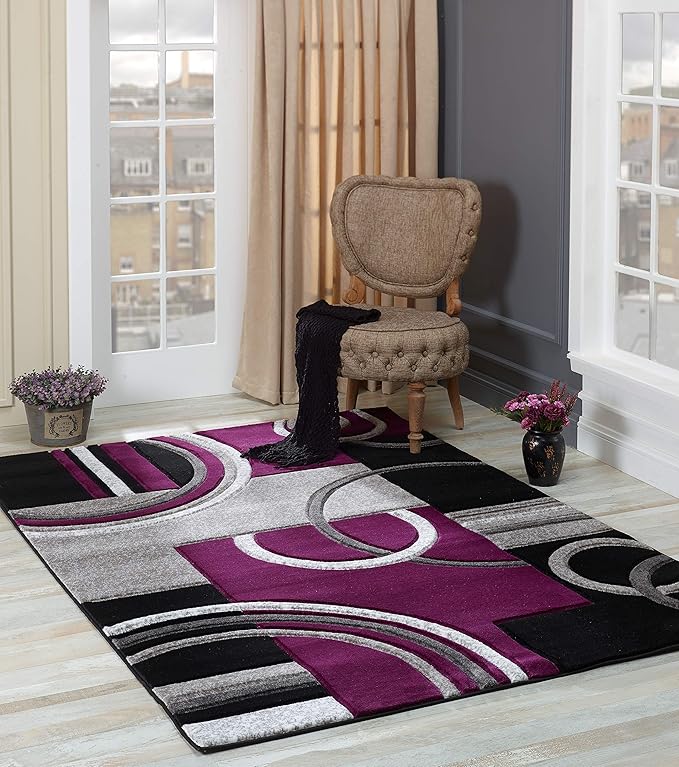 GLORY RUGS Area Rug Modern 5x7 Purple Soft Hand Carved Contemporary Floor Carpet with Premium Fluffy Texture for Indoor Living Dining Room and Bedroom Area