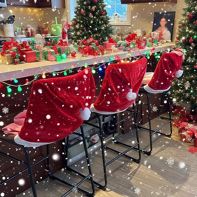 Christmas Chair Covers Hat Chair Back Covers for Xmas Holiday Chair Covers Set of 4, Stretch Parsons Chair Slipcovers Removable Washable kitchen for Home Hotel Banquet Holiday Decoration(4Pcs)