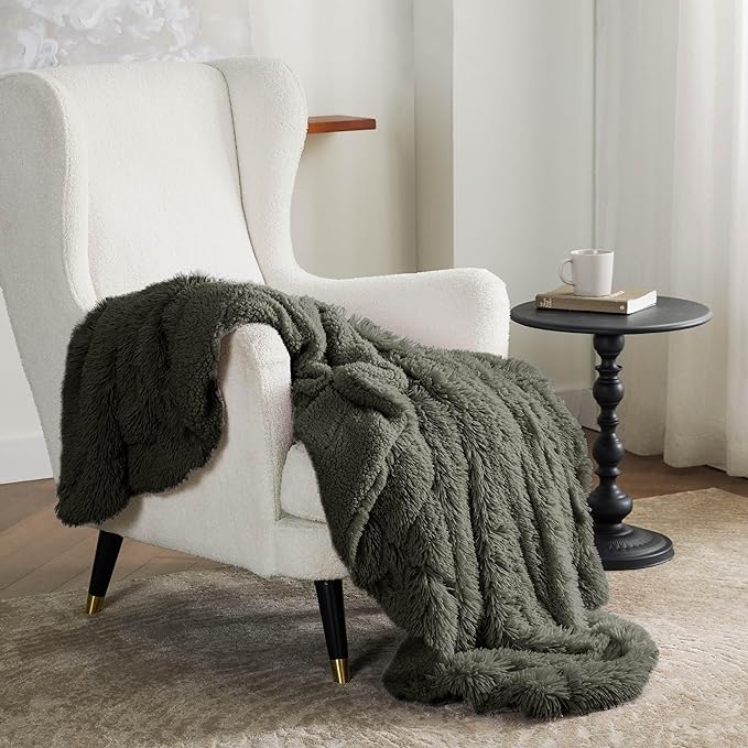 Bedsure GentleSoft Fluffy Olive Green Throw Blanket, Moss Green Decor Cozy Gifts for Women, Men, Soft Fleece Fuzzy Sherpa Plush Warm Thick Faux Fur Throw Blanket for Couch, House, 50x60
