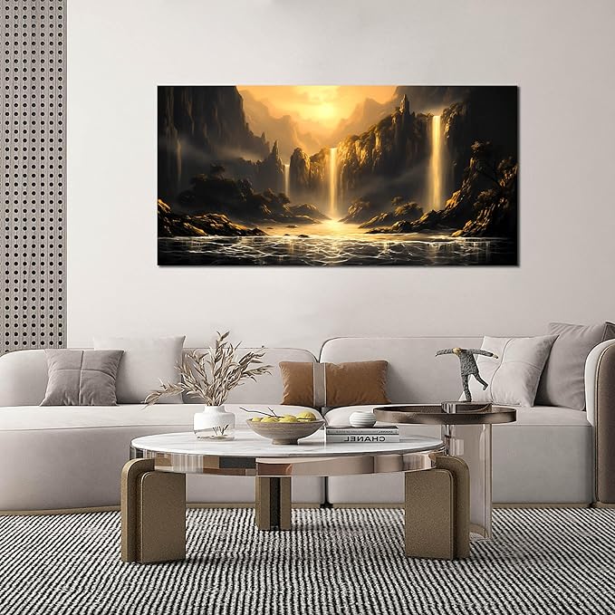 Waterfall Pictures Wall Decor for Living Room Mountain Canvas Wall Art for Office Modern Wall Art for Dining Room Size 24" x 48"