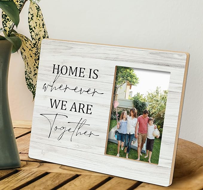 SRADMO Home Is Wherever We Are Together Picture Frame, Family Quotes 10×8 inch Wooden Tabletop Photo Frame for Women Men Family Members, Housewarming Gifts