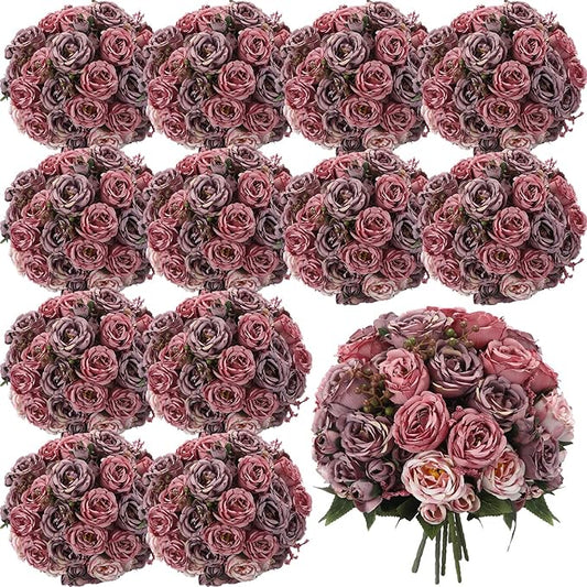 Geosar 16 Bundles Artificial Peonies Flowers Fake Silk Peony Bouquet Faux Peonies Flowers Bulk for Decoration Vase Florals Arrangements Wedding Party Table (Plum Purple)