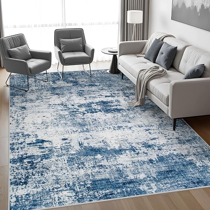 5x7 Area Rug Living Room Rug: Washable Modern Abstract Soft Thin Rug Indoor Floor No Slip Stain Resistant Carpet for Bedroom Dining Room Farmhouse Nursery Home Office - Blue