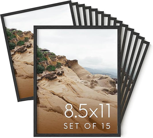 Haus and Hues 8.5x11 Black Oak Wood Picture Frames Set of 15 - Premium Bulk Picture Frames 8.5x11 Bundle - Elegant Gallery Wall Frame Set for Posters, Art Display - Ideal for Wall Decor in Home &