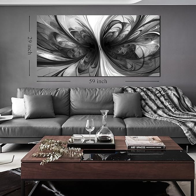 Large Abstract Canvas Wall Art Living Room Black Art Wall Decor for Office Teenage Boy Room Decor 29 x 59 Inch