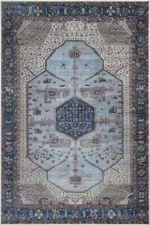 Keen Home Design 6x9 Rug - Machine Washable Area Rug with Non-Slip Backing, Ideal for Living Room, Dining Room, Bedroom - Vintage, Easy Clean, Durable, Low Pile Rug - (6' x 9')