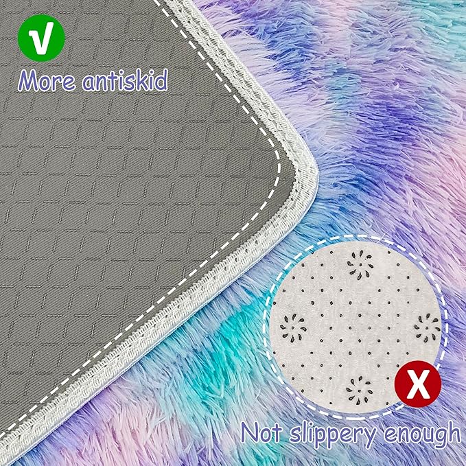 Tie-Dye Purple Rainbow Rug for Living Room 5x8ft Fluffy Modern Shag Area Rug Mat Bedside Throw Rug for Bedroom Kids Room Boys Teens Nursery Baby Dorm Office Home Decor Soft and Cozy Carpets