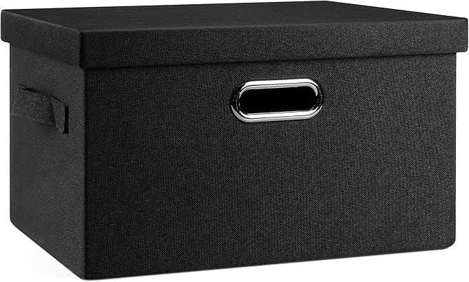 Medium 15" 21 Quart Collapsible Stackable Storage Bins with Lids, 1 Pack Black Foldable Fabric Closet Storage Boxes with Lids, 4 Handles Heavy-duty Linen Cube Baskets for Bedroom