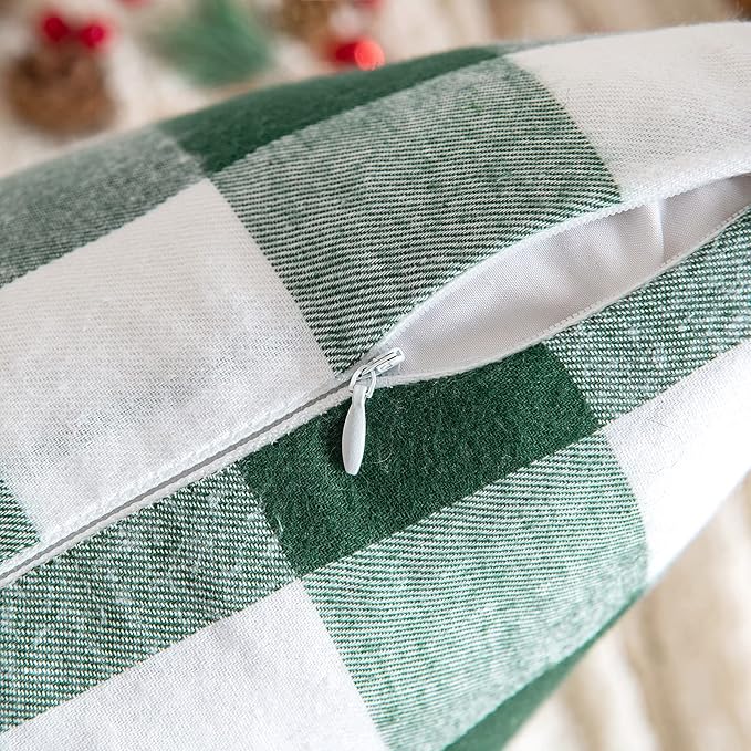 MIULEE Christmas Pack of 2 Buffalo Check Plaids Throw Pillow Covers Classic Retro Linen Farmhouse Cushion Case Soft Square Pillowcases for Home Decor Sofa Bedroom Couch 20 x 20 Inch Green and White