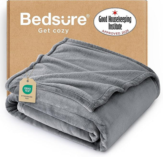 Bedsure GentleSoft Fleece Throw XL Blanket for Couch - 300GSM Soft Lightweight Plush Cozy Blankets for Travel, Grey, 50x70 inches