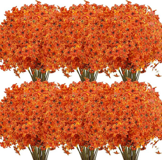 SHareconn 40 Bundles Artificial Fall Flowers for Outdoors Decoration, Fake Silk Daisy Realistic Faux Plants UV Resistant for Planter Home Porch Patio Autumn Indoor Outside Decor, Sunset Red Orange