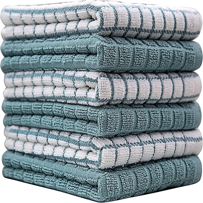 Bumble Kitchen Towels | 100% Cotton Dish Towels with Hanging Loop | 16"x 28" | 380GSM | Absorbent Kitchen Towel Set | 6 Pack, Aqua