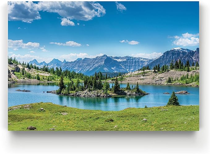 Renditions Gallery Nature Wall Prints for Home Decor Green Lake Valley along the Mountain Range Canvas Hanging Artwork for Bedroom Office Kitchen Decorations - 24"X36" LT08